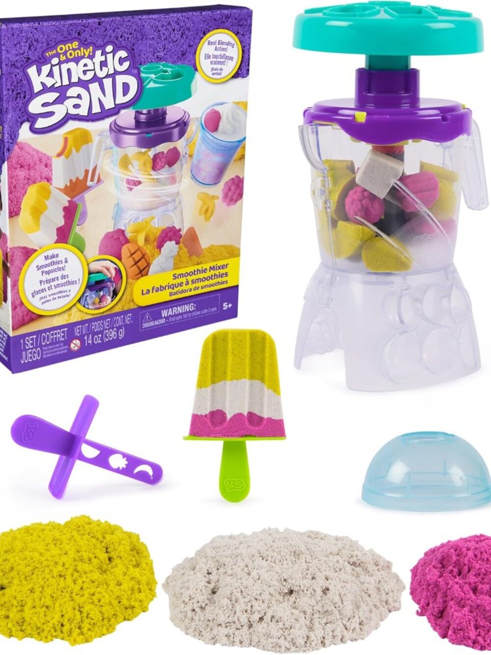 Kinetic Sand Smoothie Mixer Playset 14oz Sand Popsicle Mold Ages 5+ Toy